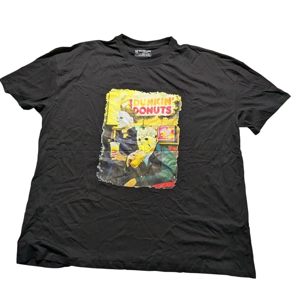 Silver Lake Michael Myers Jason Voorhees Dunkin Donuts Horror Tee Black 4XL
